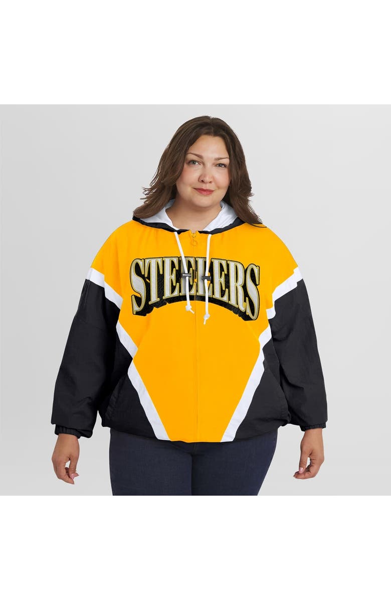 WEAR by Erin Andrews Women's WEAR by Erin Andrews Gold/Black Pittsburgh Steelers Plus Size Retro Crinkle Full-Zip Windbreaker Jacket, Alternate, color, Gold