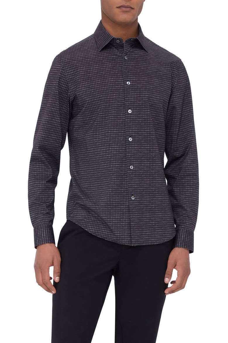 James OoohCotton® Microcheck Button-Up Shirt, Main, color, BLACK