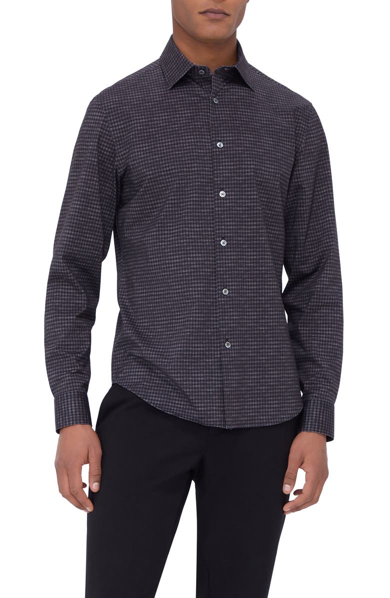 Bugatchi James OoohCotton<sup>®</sup> Microcheck Button-Up Shirt, Main, color, Black