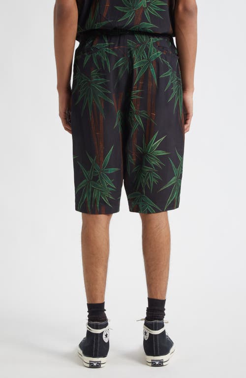 Endless Joy Palm Print Crepe Shorts In Black