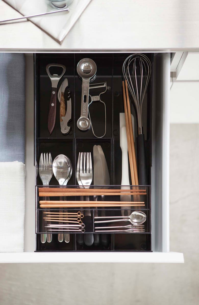 Yamazaki Expandable Cutlery Organizer, Alternate, color, Black