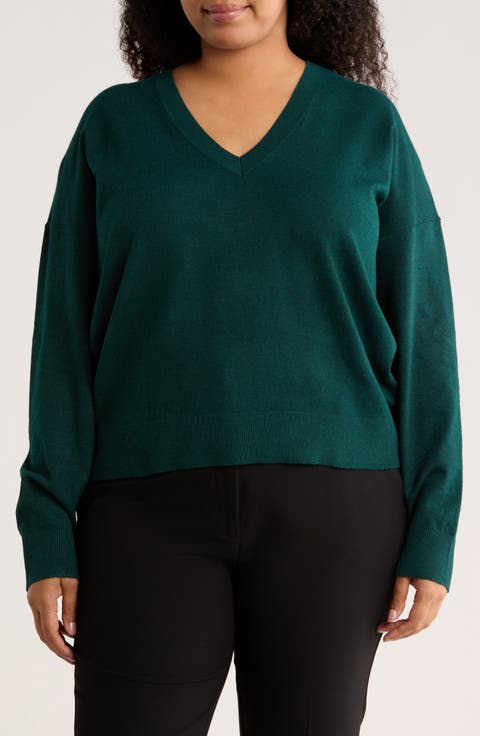 V-Neck Pullover Sweater (Plus)