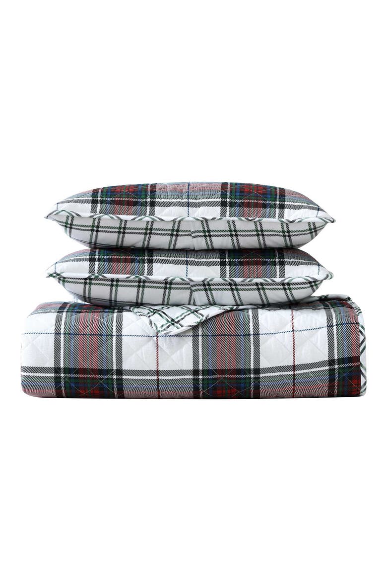 Holiday Plaid Cotton Flannel Twin Quilt Set, Main, color, RED