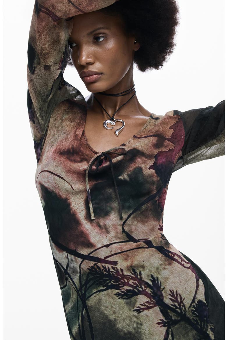 Abstract Print Long Sleeve Dress, Alternate, color, BLACK