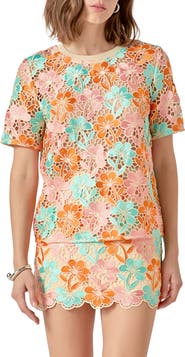 Endless Rose Floral Embroidered Open Knit Top