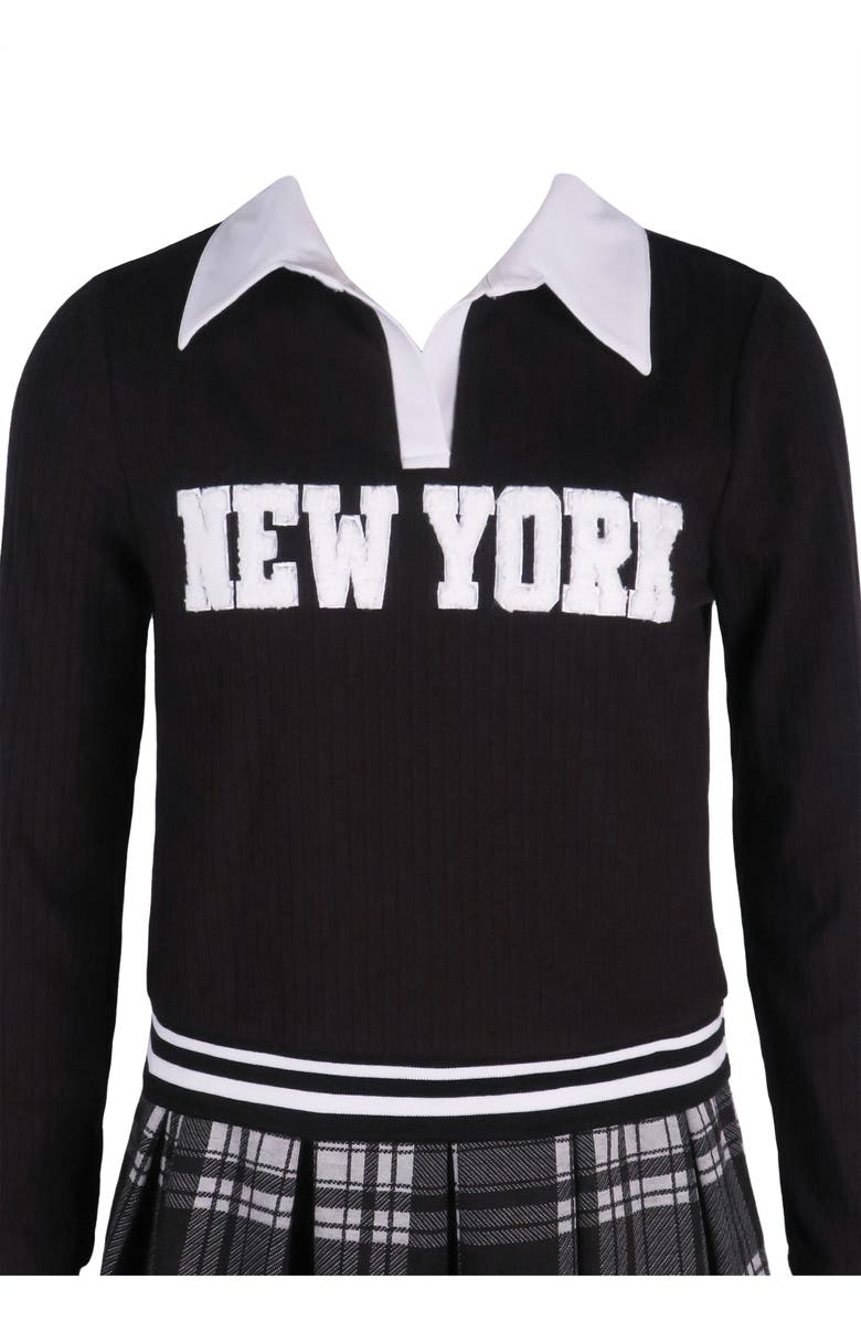 Zunie Kids' New York Collared Sweater & Plaid Skirt Set, Alternate, color, Black/ White