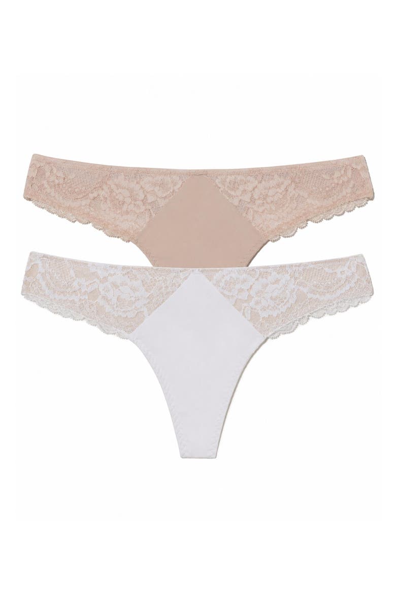 Minx Lace Thong 2-Pack, Main, color, Cashmere Blush/White Nylon