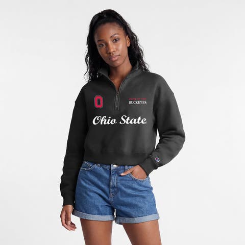 Women's Champion Black Ohio State Buckeyes Academic Triumph Quarter-Zip Tri-Blend Pullover