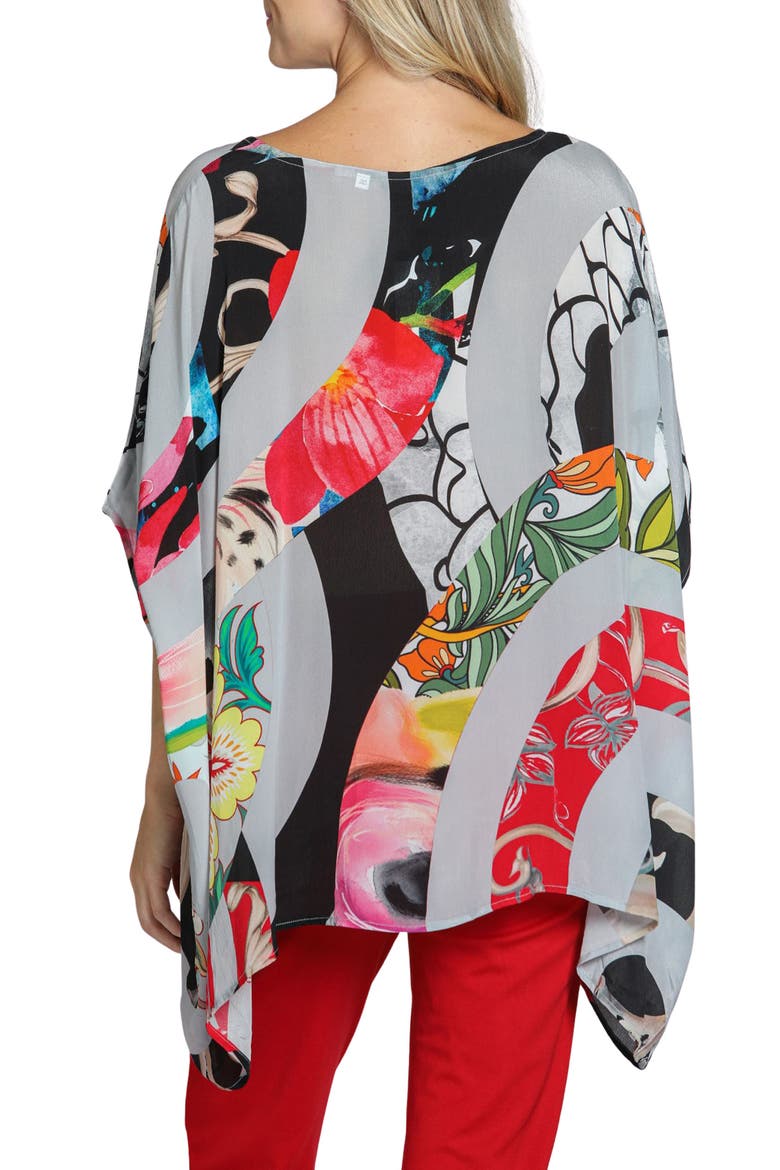 Print Cupro Blend Caftan Top, Alternate, color, GREY MULTI