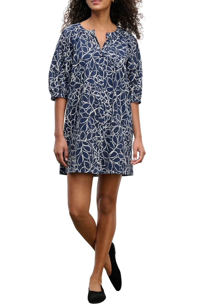 Cotton Split Neck Minidress, Main, color, NAVY