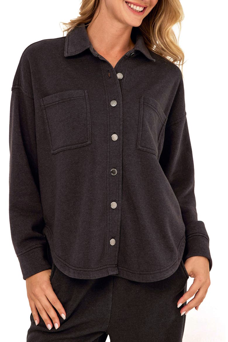Blaire Mineral Wash Fleece Shirt Jacket, Main, color, BLACK