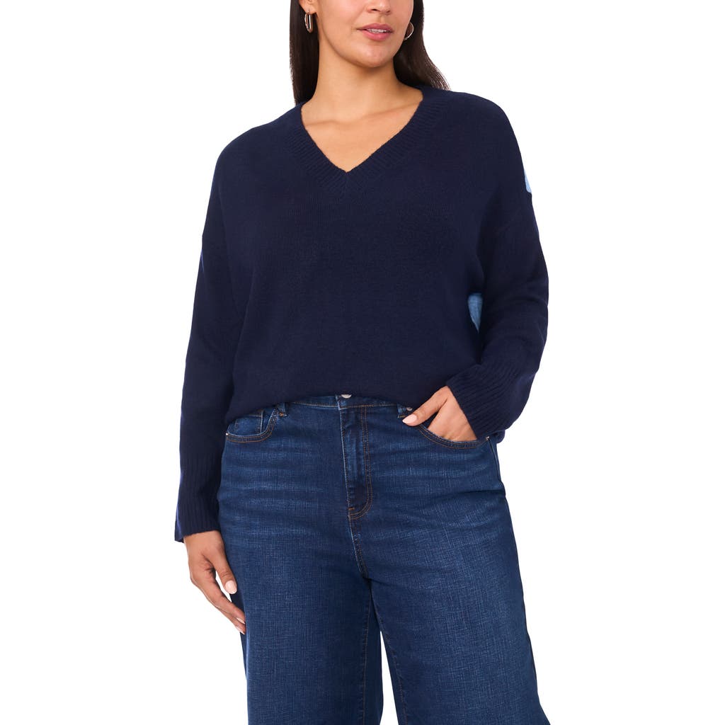 Vince Camuto Colorblock V-neck Sweater In Blue