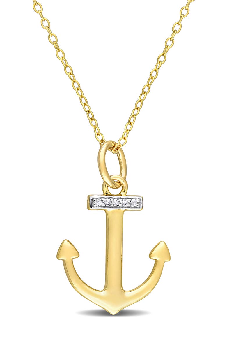 Pave Diamond Accent Anchor Pendant Necklace - 0.03 ctw, Main, color, GOLD