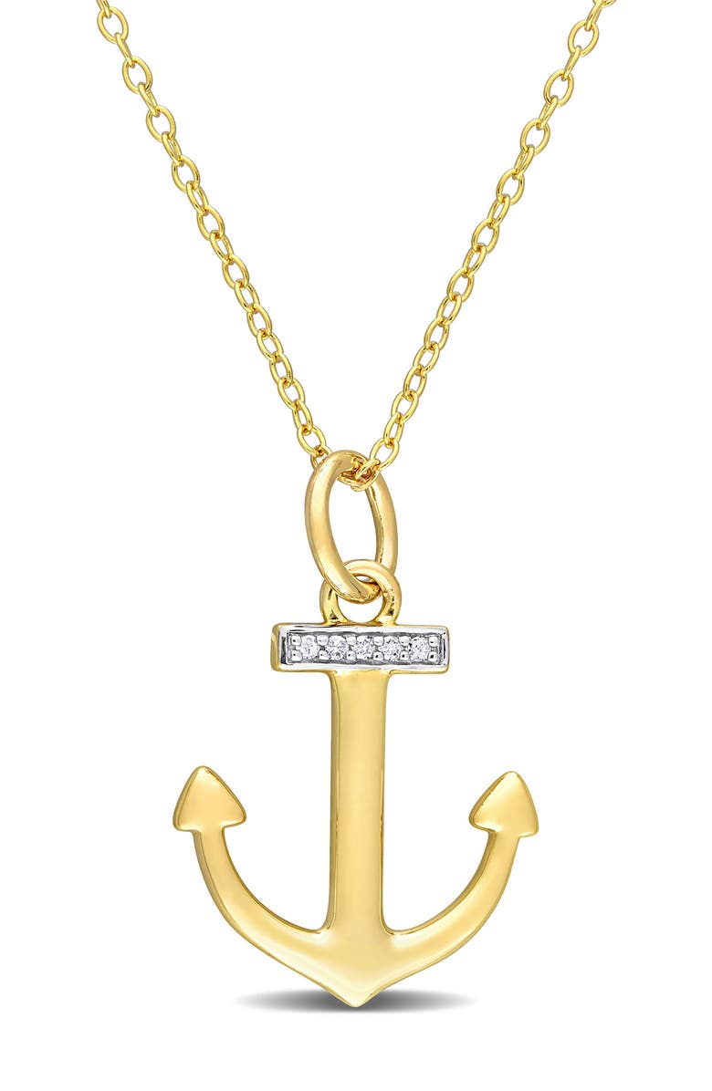 DELMAR Pave Diamond Accent Anchor Pendant Necklace - 0.03 ctw, Main, color, Gold