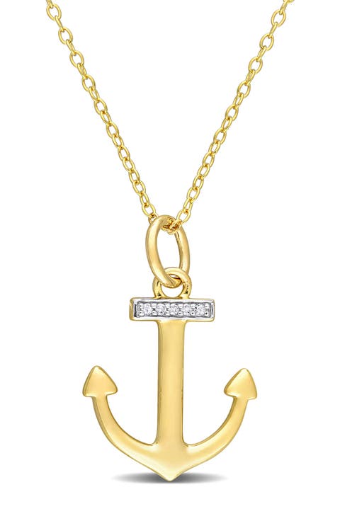 Pave Diamond Accent Anchor Pendant Necklace - 0.03 ctw