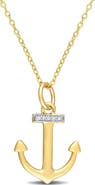 DELMAR Pave Diamond Accent Anchor Pendant Necklace - 0.03 ctw