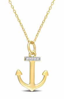 DELMAR Pave Diamond Accent Anchor Pendant Necklace - 0.03 ctw