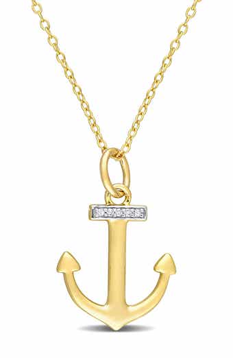 DELMAR Pave Diamond Accent Anchor Pendant Necklace - 0.03 ctw