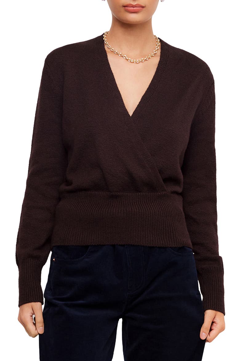Wrap Front Cotton Blend Sweater, Main, color, CHOCOLATE