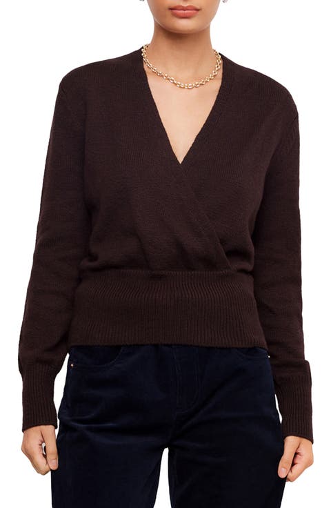 Wrap Front Cotton Blend Sweater