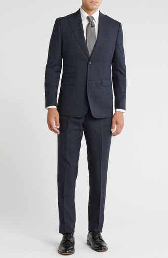 English Laundry Plaid Trim Fit Peak Lapel Wool Blend Two-Piece Suit