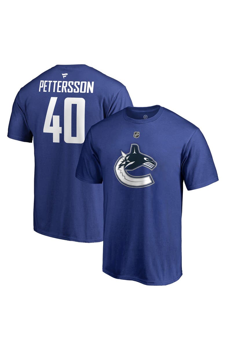 FANATICS Men's Fanatics Branded Elias Pettersson Blue Vancouver Canucks Team Authentic Stack Name & Number T-Shirt, Main, color, Blue
