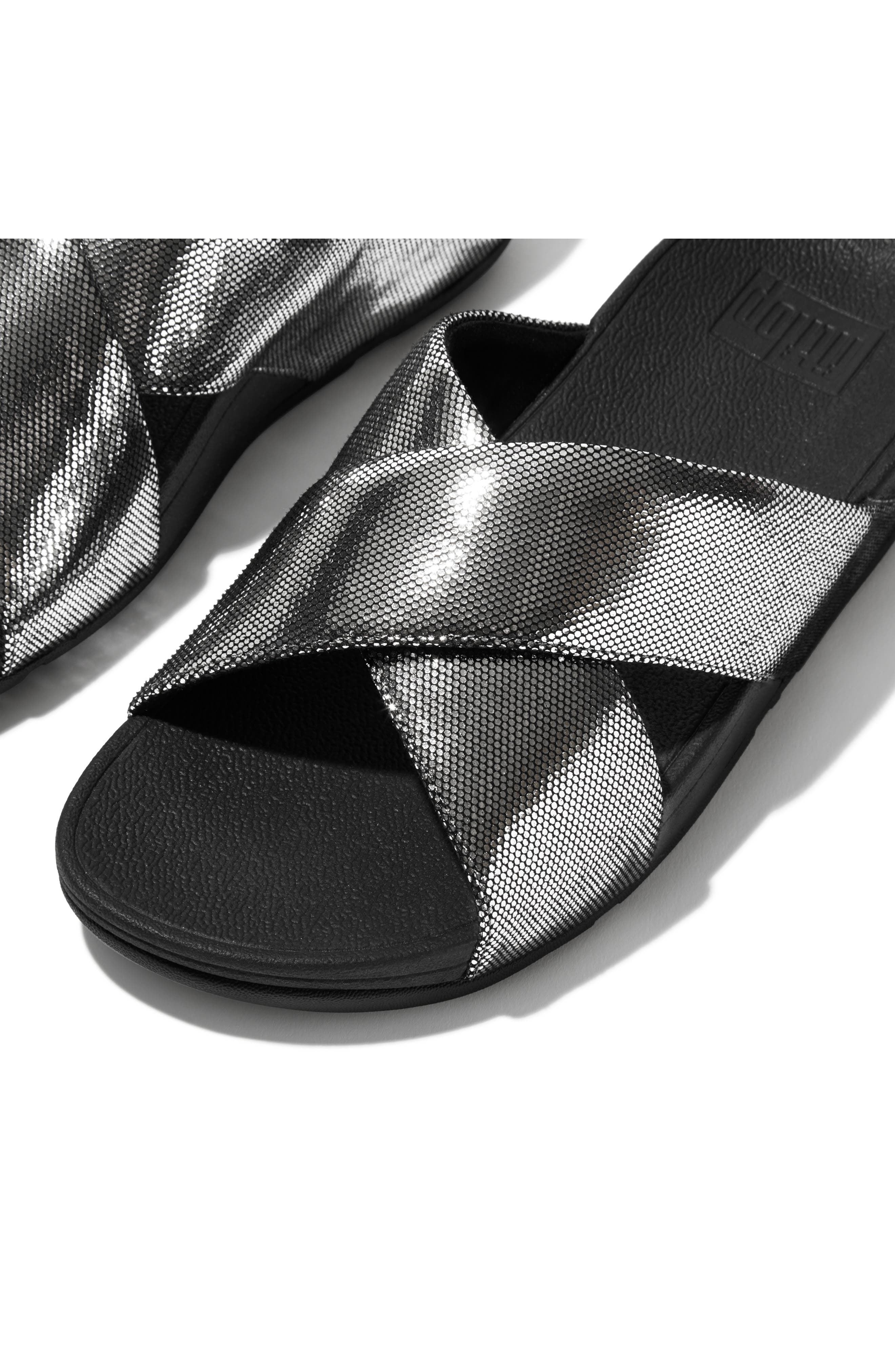 FitFlop Lulu Lustra Cross Slide Wedge Sandal, Alternate, color, Black/ Silver