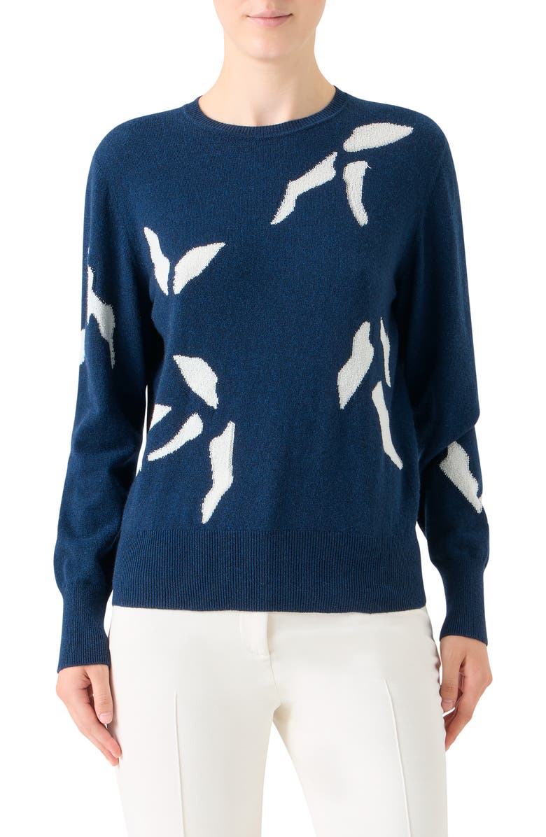 Akris Whitecaps Intarsia Knit Cashmere & Cotton Blend Sweater, Main, color, Denim-Ecru