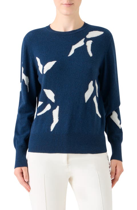 Whitecaps Intarsia Knit Cashmere & Cotton Blend Sweater