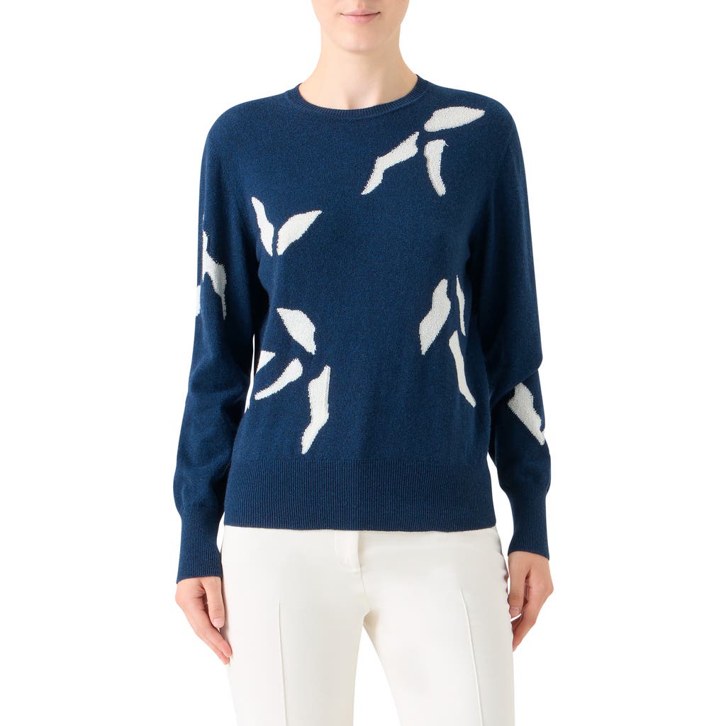 Akris Whitecaps Intarsia Cashmere & Cotton Sweater In Blue