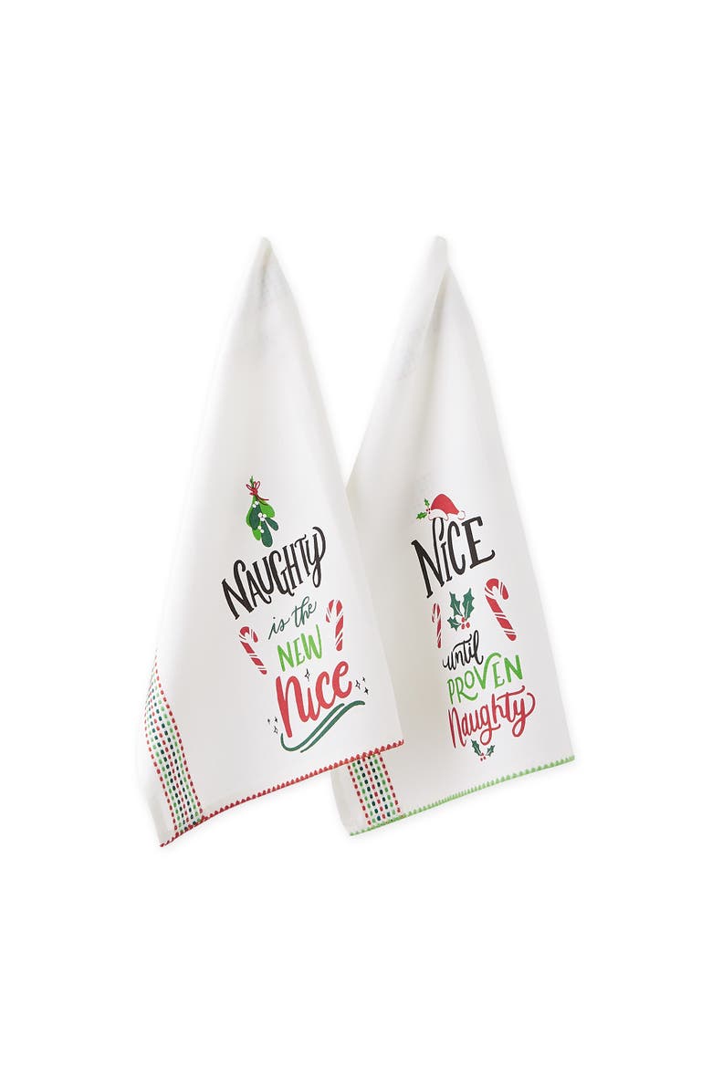 Asst Naughty Nice Printed Dishtowel Set/2, Main, color, Naughty Nice