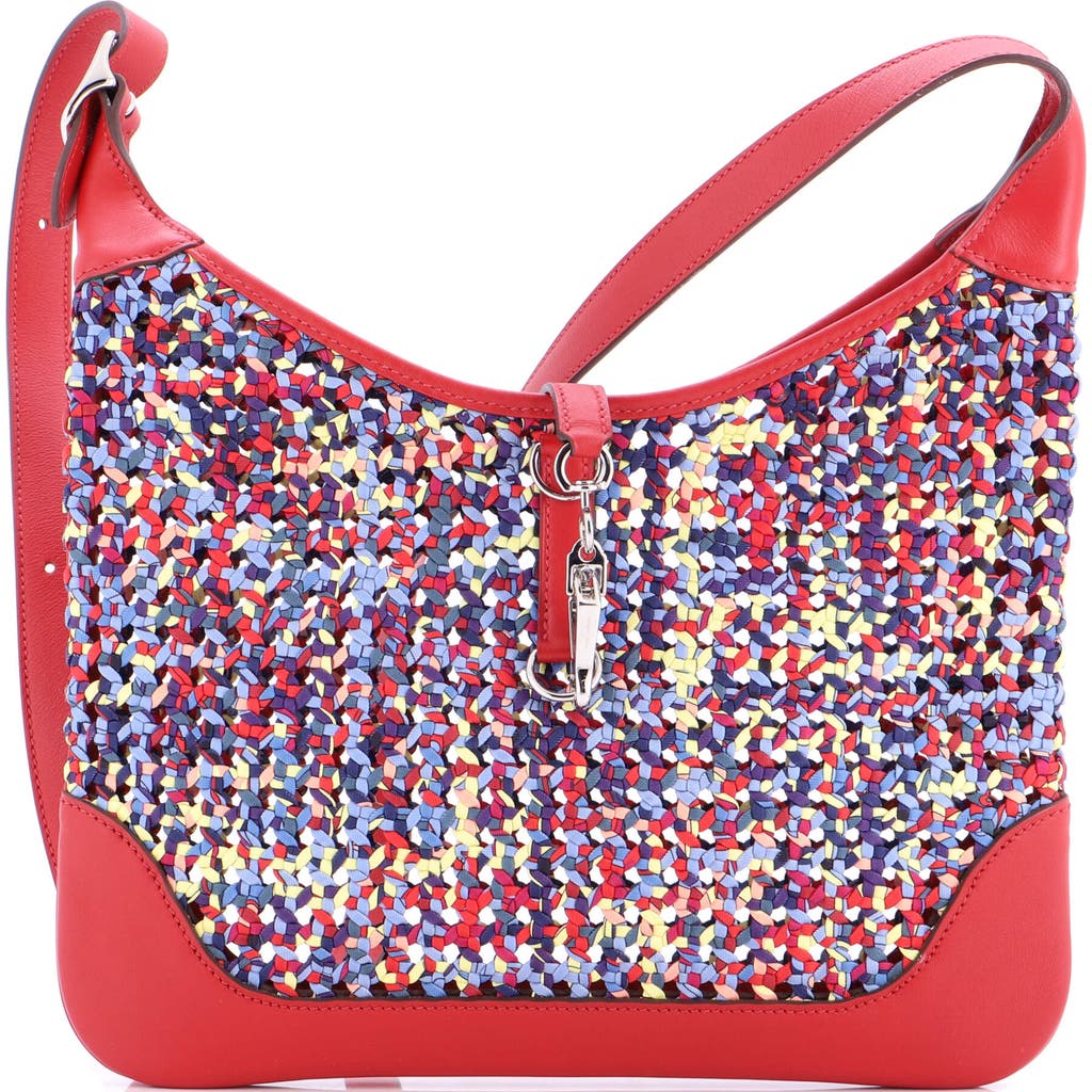 Pre-owned Hermes Hermes Trim Duo Bag Printed Silk And Leather 31 In Multi