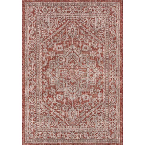 Sinjuri Medallion Textured Weave Indoor/Outdoor Area Rug