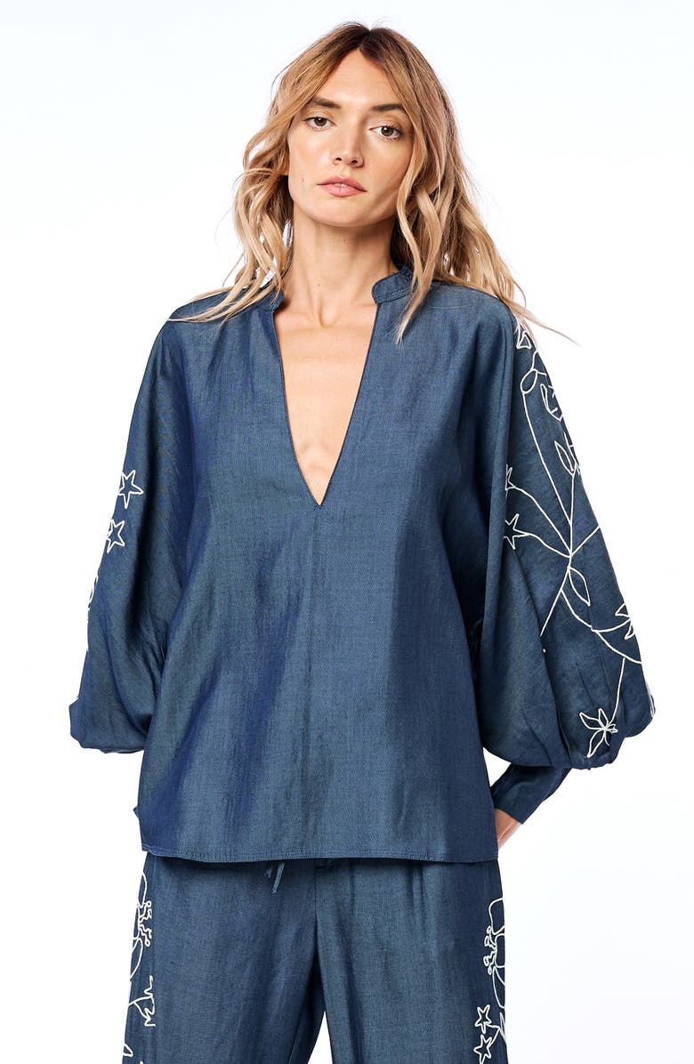CIEBON Charli Embroidered Sleeve Top, Alternate, color, Denim Blue