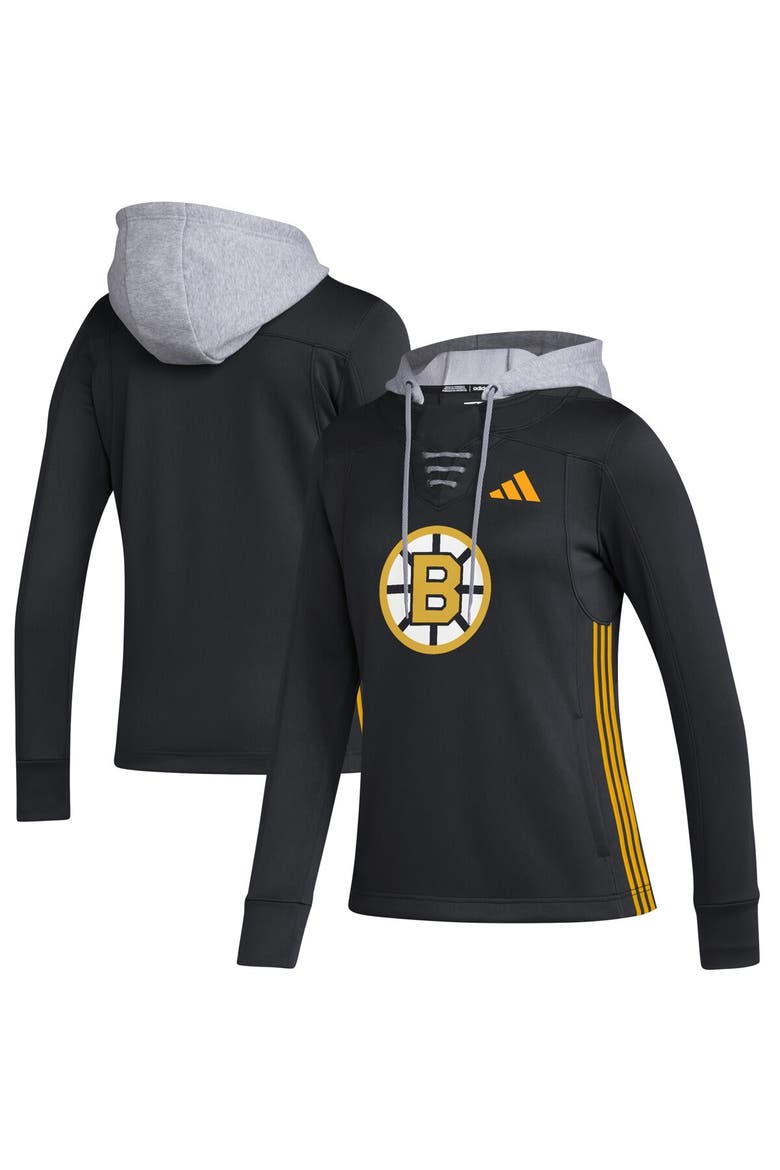 Women's adidas Black Boston Bruins Refresh Skate Lace AEROREADY Pullover Hoodie, Main, color, Black
