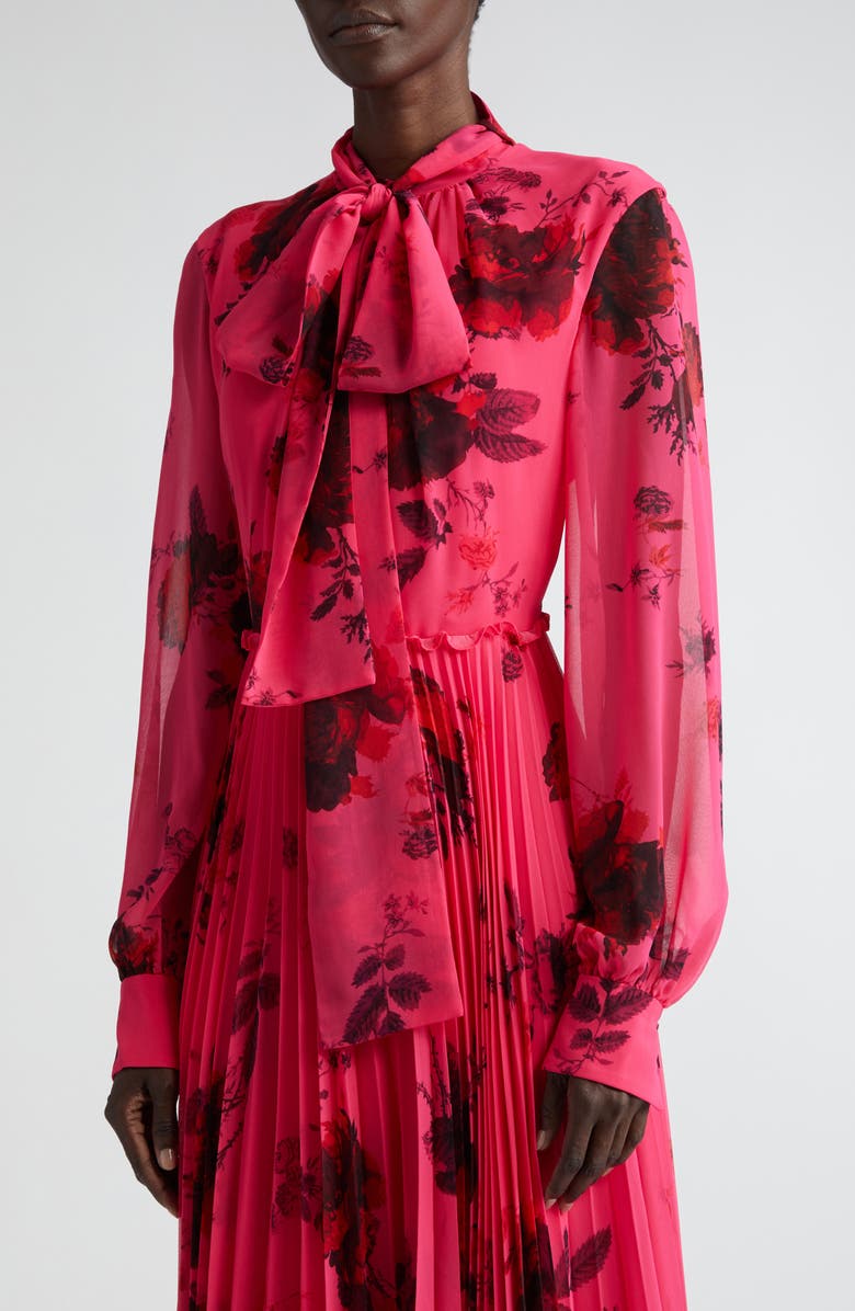 Erdem Floral Print Pleated Long Sleeve Voile Gown, Alternate, color, 