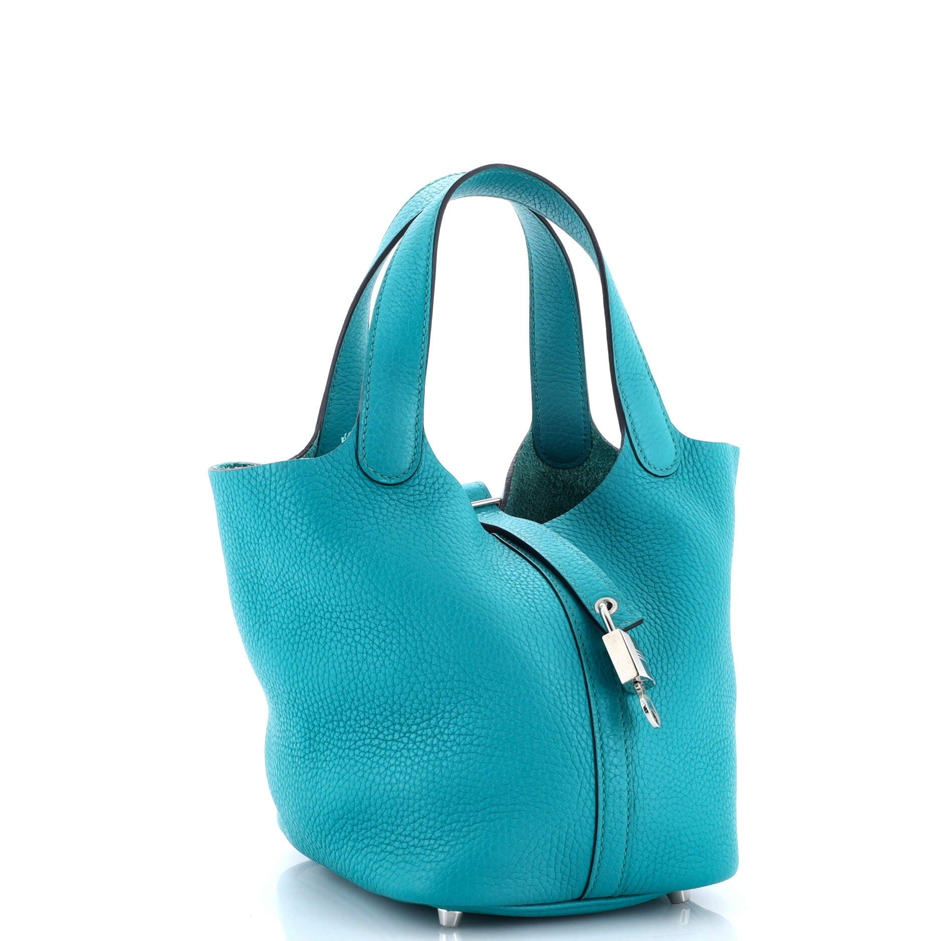 Pre-Owned Hermes Picotin Lock Bag Clemence PM, Alternate, color, Bleu Paon