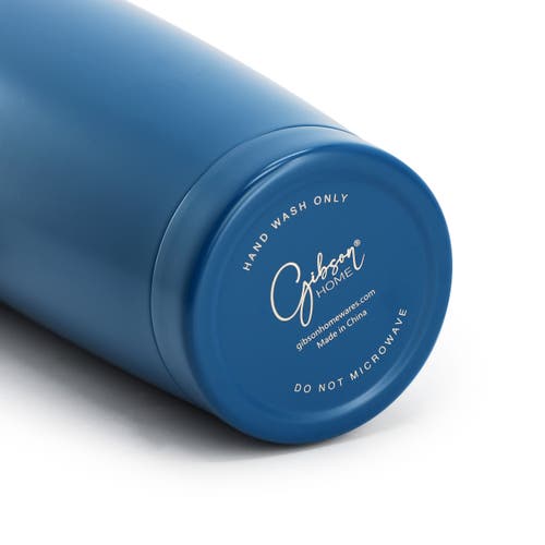 Gibson Home Marina 4 Piece 18 Ounce Double Wall Stainless Steel Thermal Tumbler With Acrylic Lid In Blue