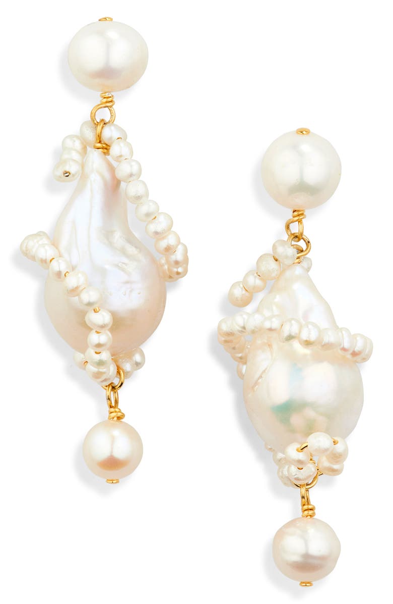 COMPLETEDWORKS Carvings Baroque & Freshwater Pearl Drop Earrings, Main, color, 18Ct Gold Plated