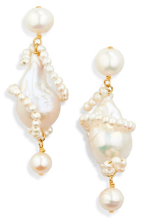 Carvings Baroque & Freshwater Pearl Drop Earrings