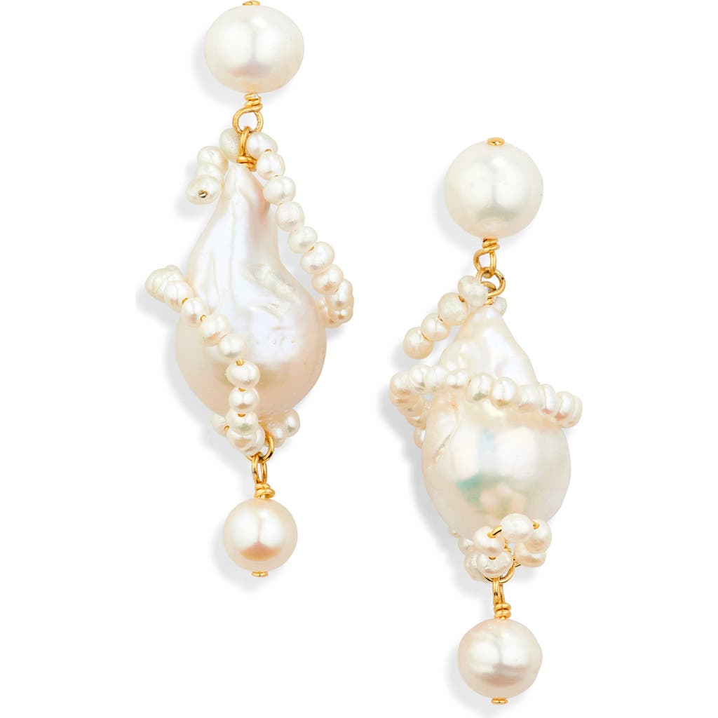 COMPLETEDWORKS Carvings Baroque & Freshwater Pearl Drop Earrings in 18Ct Gold Plated  product