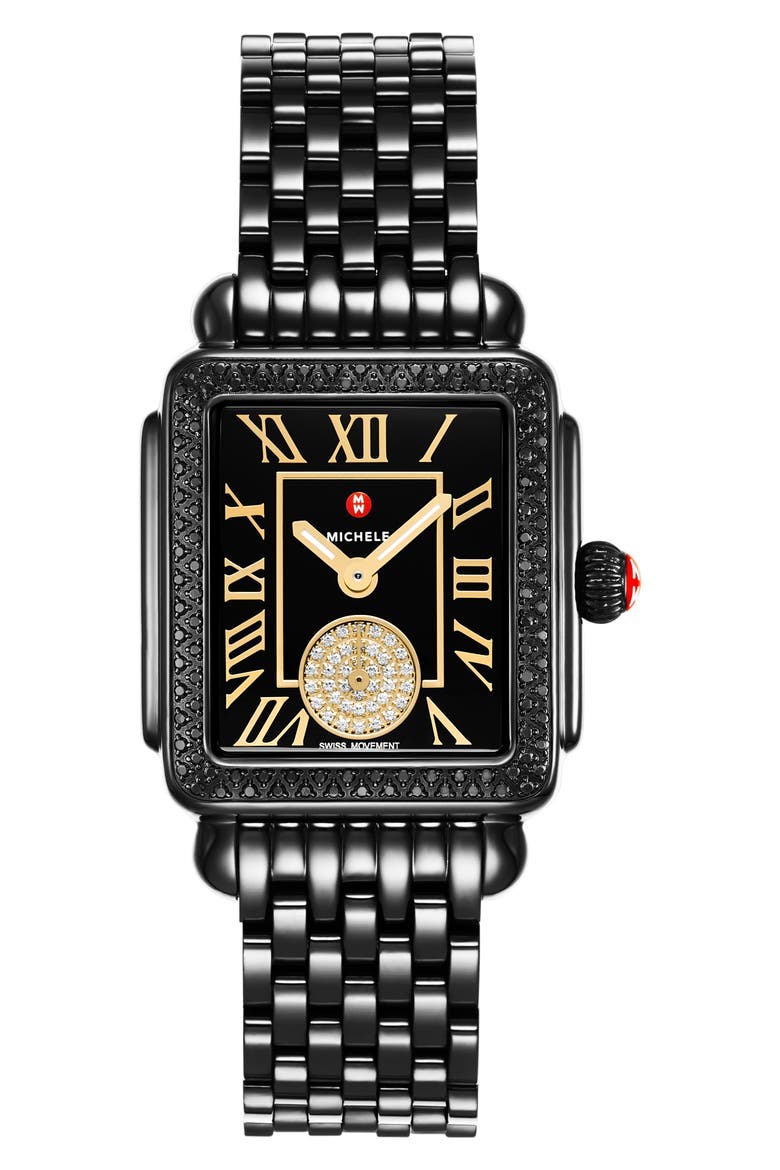 Deco Madison Mid Noir Diamond Bracelet Watch, 31mm x 25mm, Main, color, BLACK