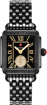 MICHELE Deco Madison Mid Noir Diamond Bracelet Watch, 31mm x 25mm