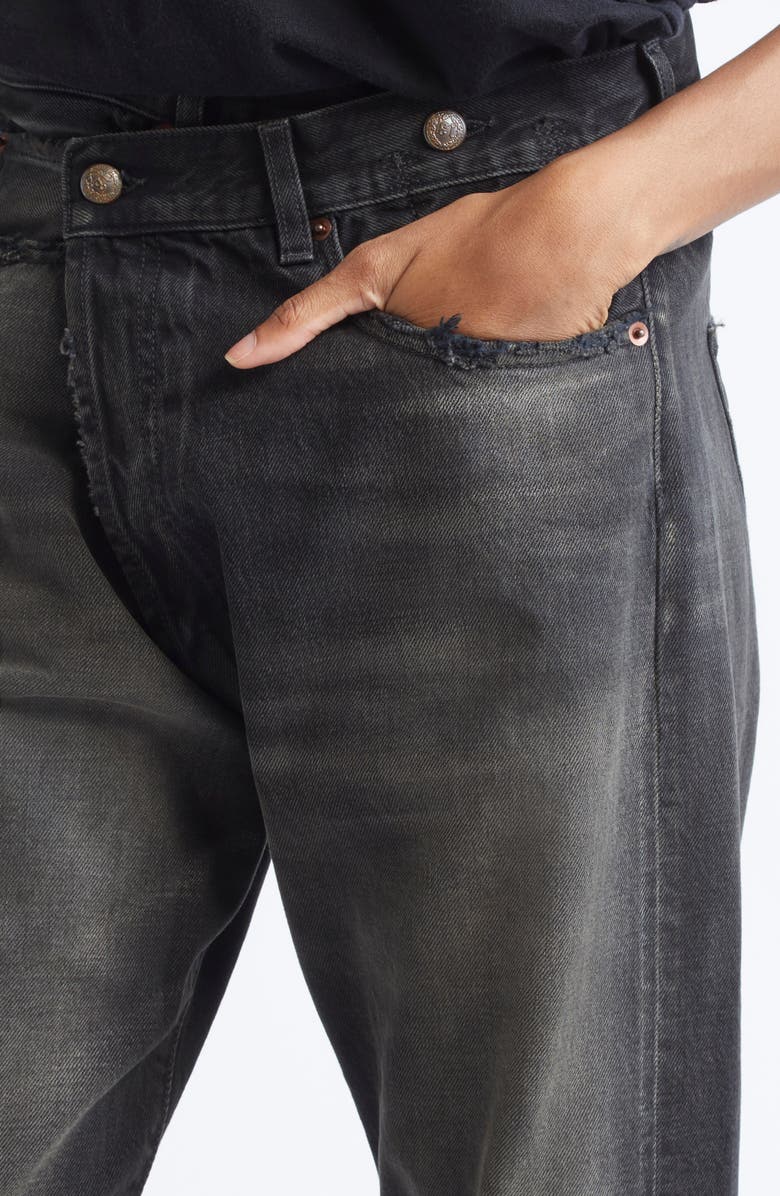 R13 Cuffed Crossover Straight Leg Jeans, Alternate, color, Phantom Selvedge Black