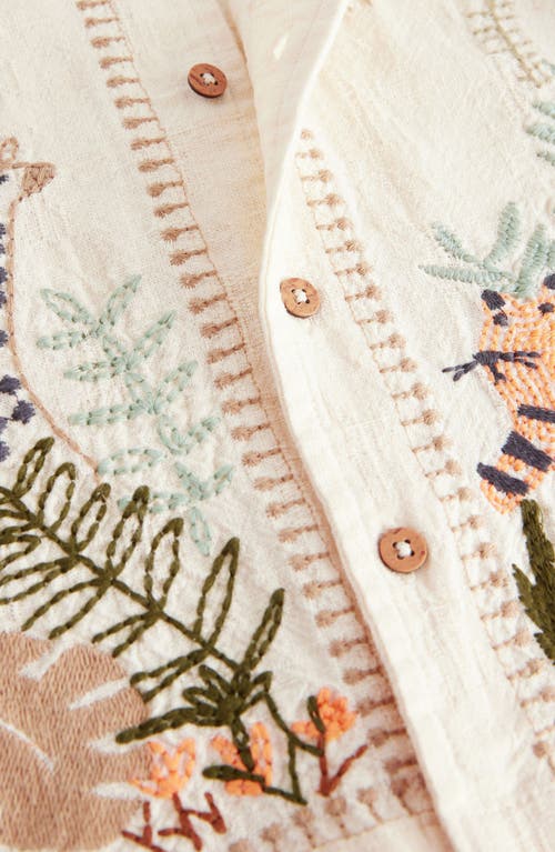 Next Kids' Jungle Embroidered Button-up Shirt In White