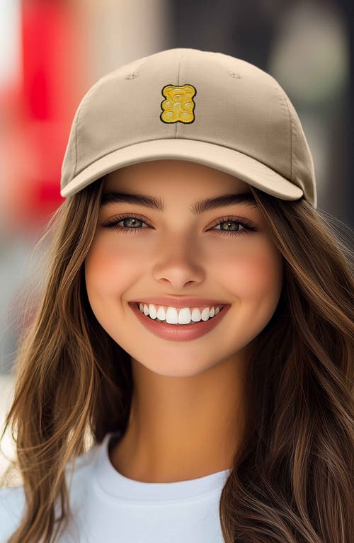 Dalix Yellow Gummy Embroidered Dad Cap In Khaki