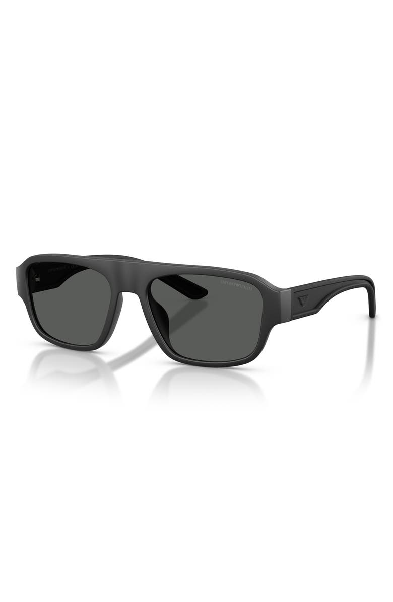Emporio Armani 55mm Rectangle Sunglasses, Alternate, color, Rubberized Matte Black / Grey