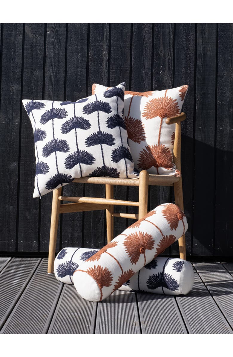 Sunday Citizen Palm Leaf Embroidered Cotton Bolster Pillow, Alternate, color, 