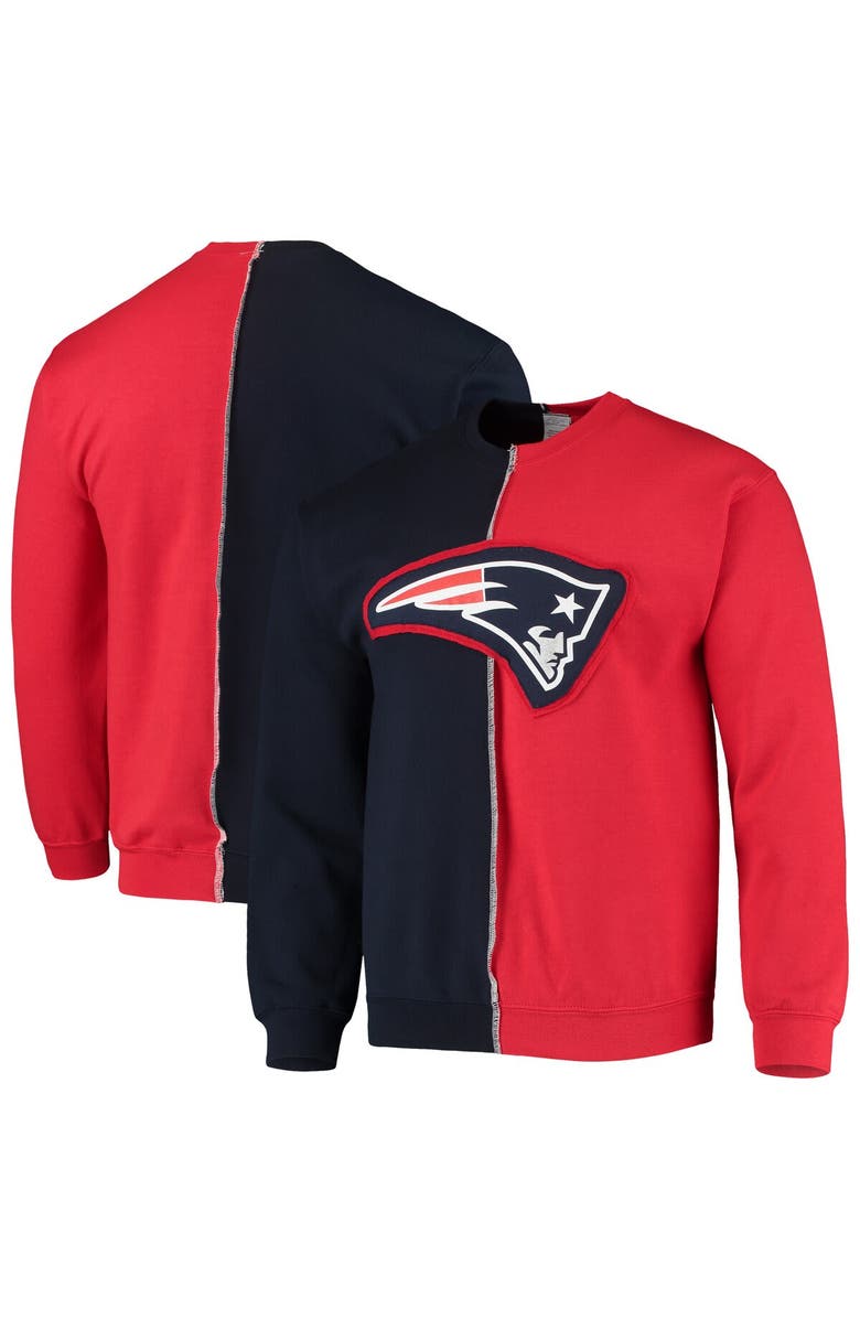 REFRIED APPAREL Men's Refried Apparel Navy/Red New England Patriots Sustainable Split Center Pullover Sweatshirt, Main, color, 