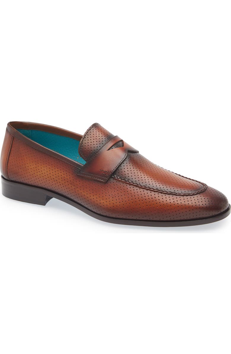 Mezlan Cueva Perforated Penny Loafer, Main, color, Cognac Rust